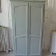 Wardrobe, dresser, vintage linen 2 doors green gray waxed finish.