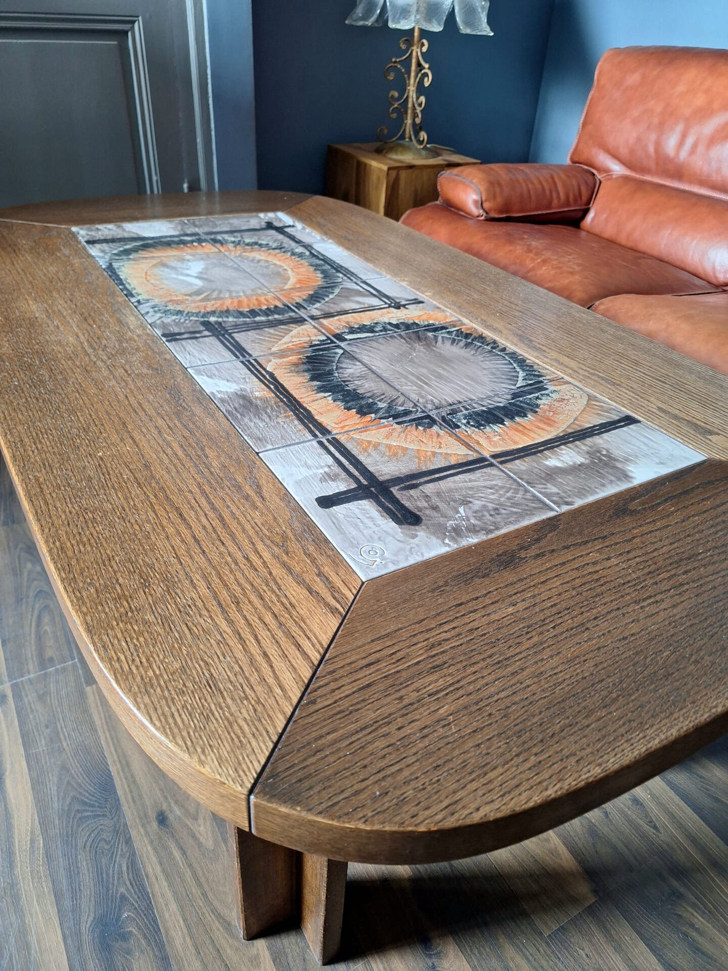 Vintage coffee table Trioh Møbelfabrik Denmark, ceramic by Ox-Art