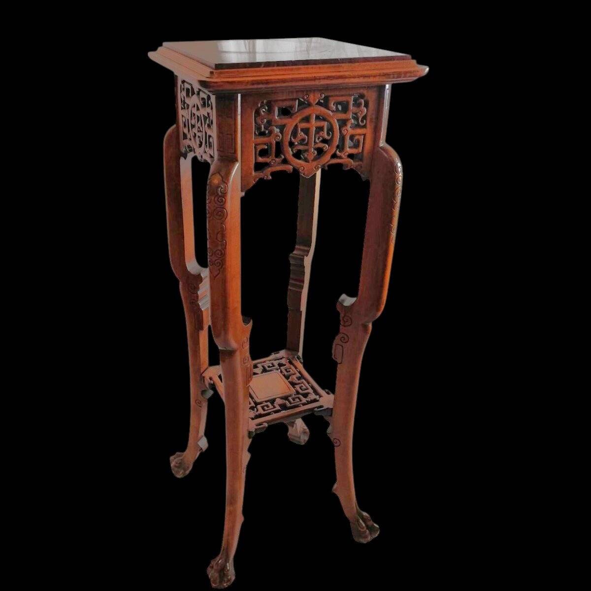 Rare Guéridon / Japonese Pedestal in Carved Wood by Gabriel Viardot