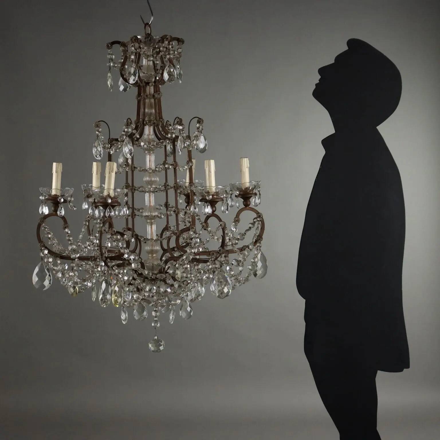 Antique metal and glass chandelier, Italy, 20th century