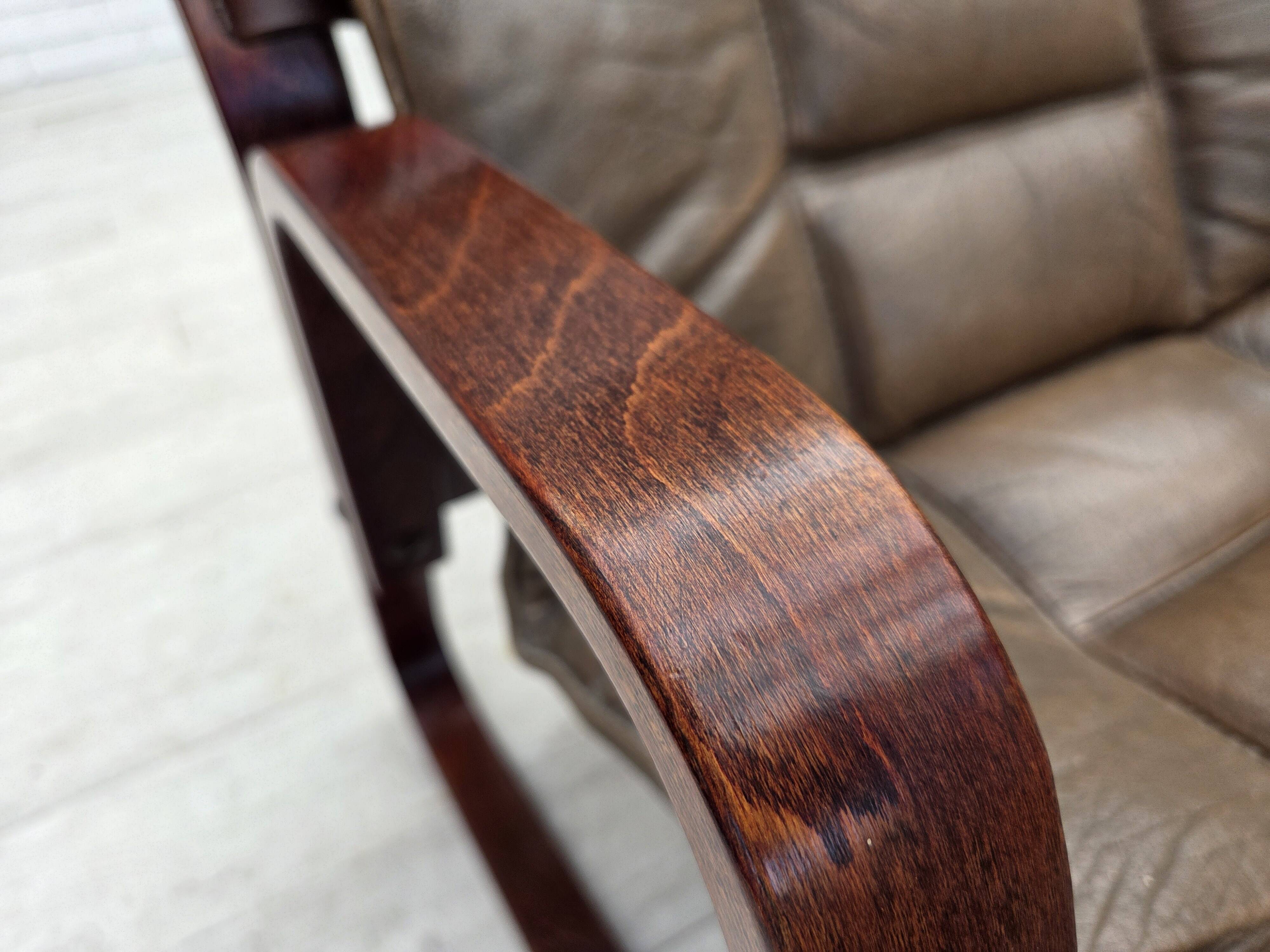1970s, Norwegian lounge chair, brown furniture leather.
