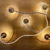 5-light waterfall pendant light with vintage pink and transparent glass shades