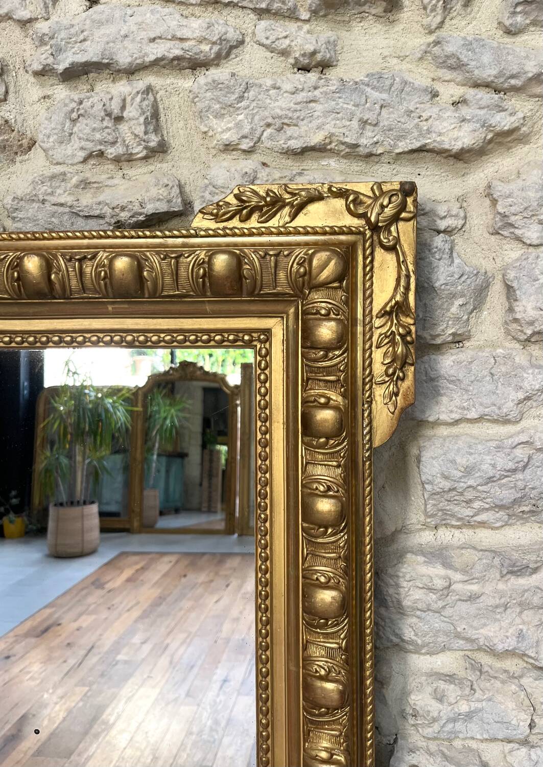 Antique mirror 133cm/96.5cm gilded with gold leaf