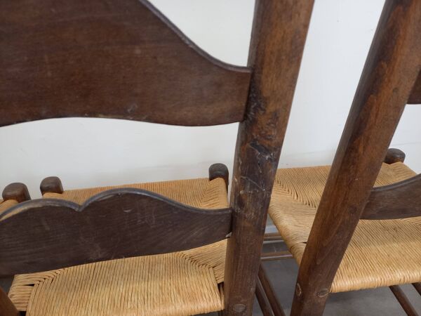 Chaises brutalistes paillées, lot de 4