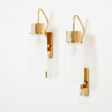 Pair of wall lamps Luigi Caccia Dominioni LP10 brass opaline 1965