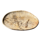 Small beige oval petrified wood dish or tray with crystals.