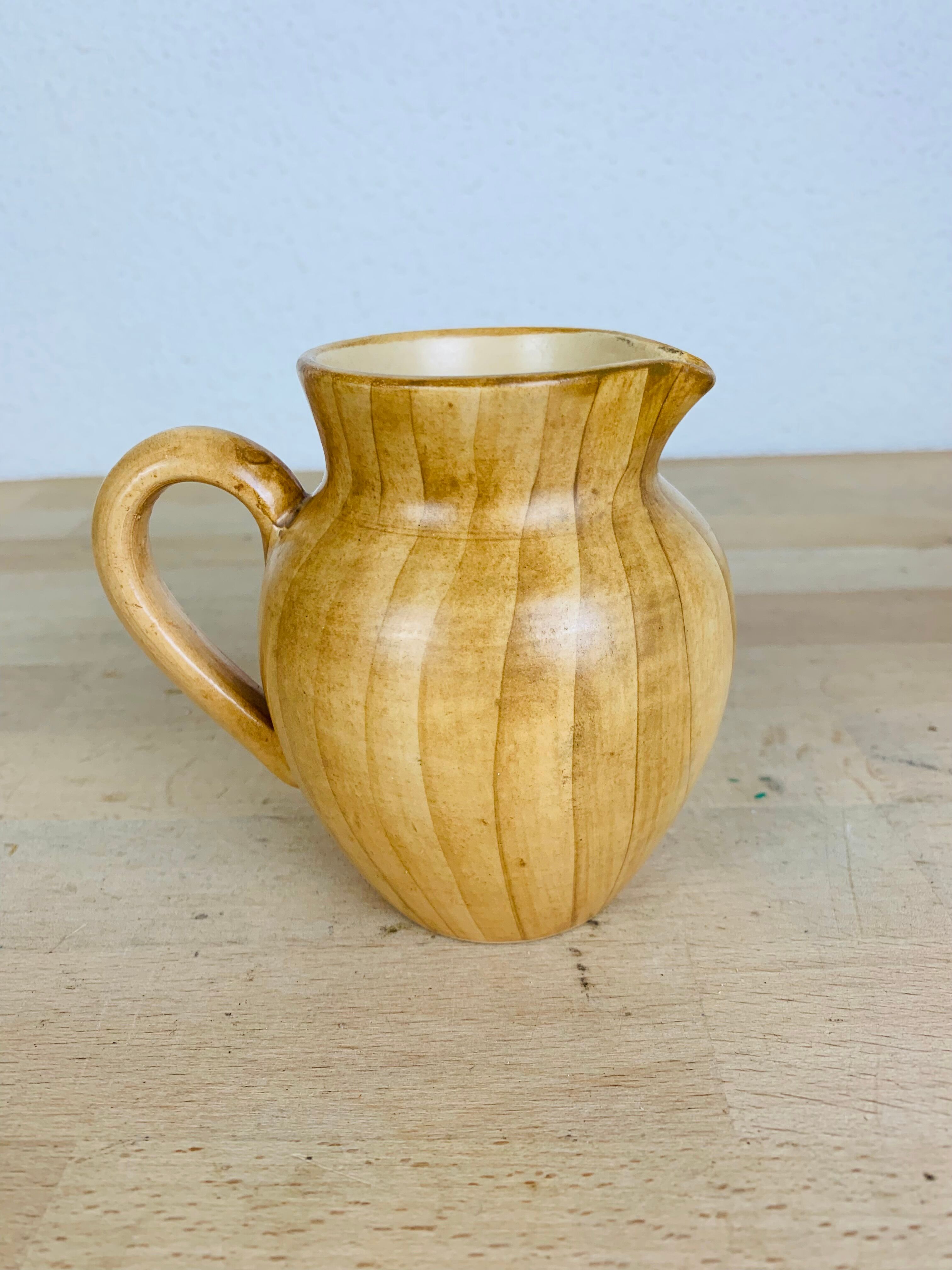 Pitcher and pan Grandjean Jourdan Vallauris, ceramic wood effect