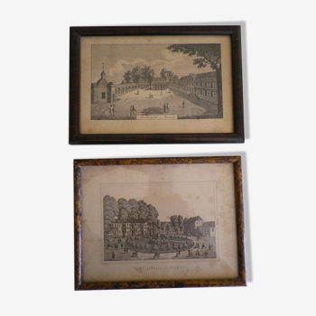 2 anciennes vues en noir et blanc avec encadrement vers 1820 - Pyrmont en Allemagne