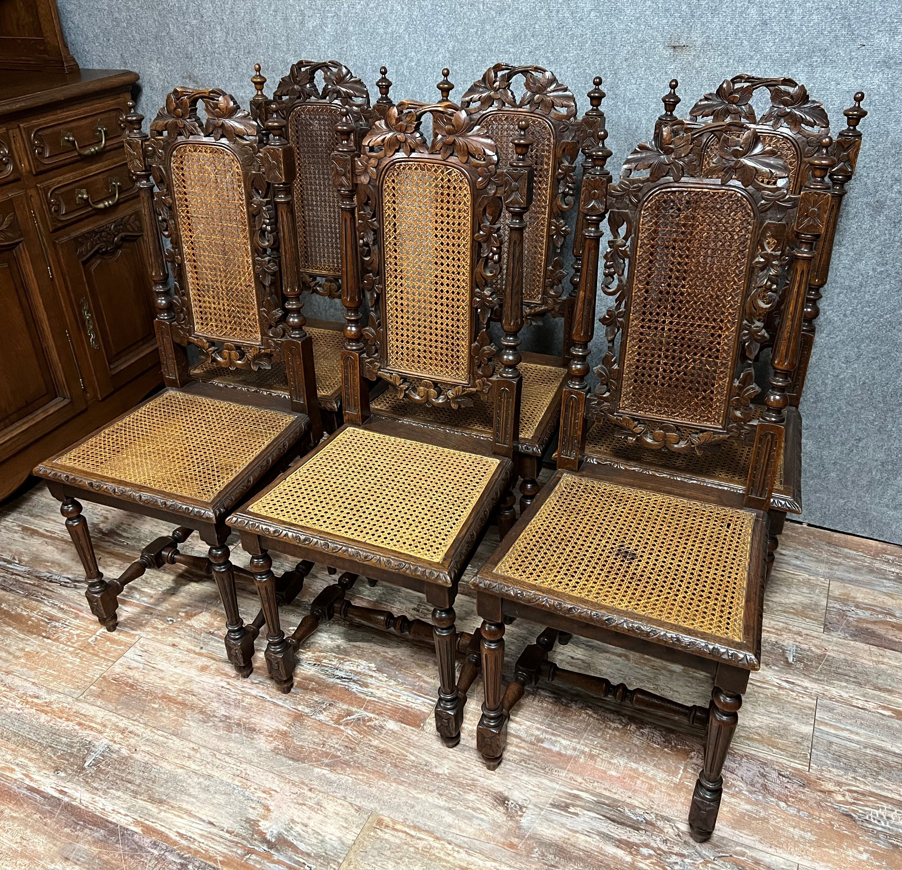Series of 6 renaissance oak style chairs circa 1850