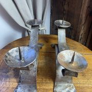 Brutalist wrought iron candlestick pair