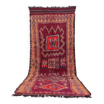 Burgundy Vintage Moroccan Runner Rug 144 x 376 cm - Berber Wool Rug Bohemia