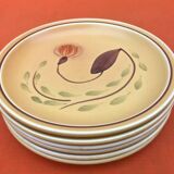 1960s 6 dessert plates Ateliers du Revernay France Matte stoneware Floral decoration