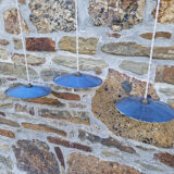 Set of 3 industrial pendant lights in blue enamelled sheet metal