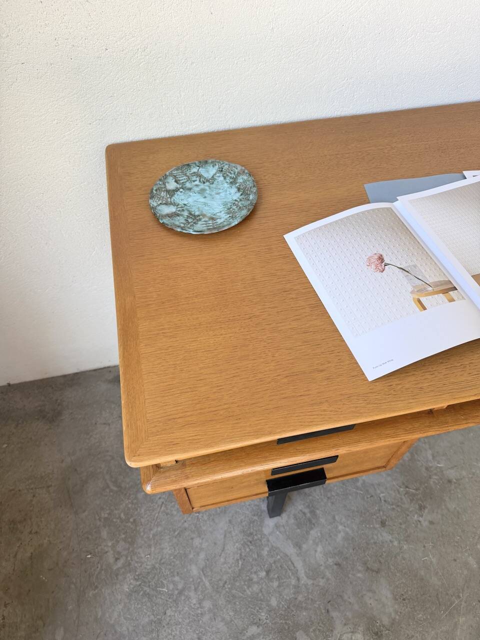 Modernist 50s oak metal desk