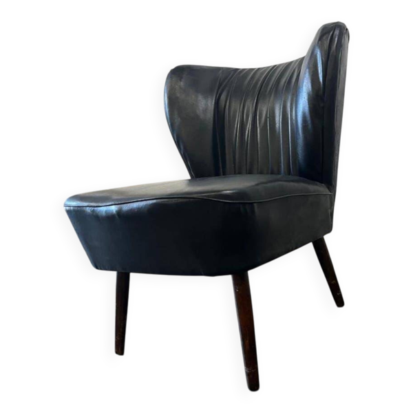 Fauteuil cocktail vintage en similicuir noir / siège unique