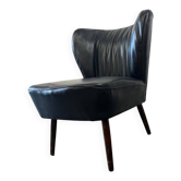 Fauteuil cocktail vintage en similicuir noir / siège unique