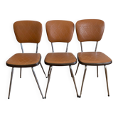 Suite de trois chaises vintage des années 70 en tube d'acier chromé et skaï