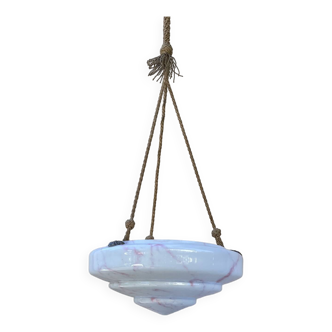 Lustre opaline blanc et rose vintage