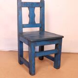 Antique Burmese teak school desk/chair set with original blue patina