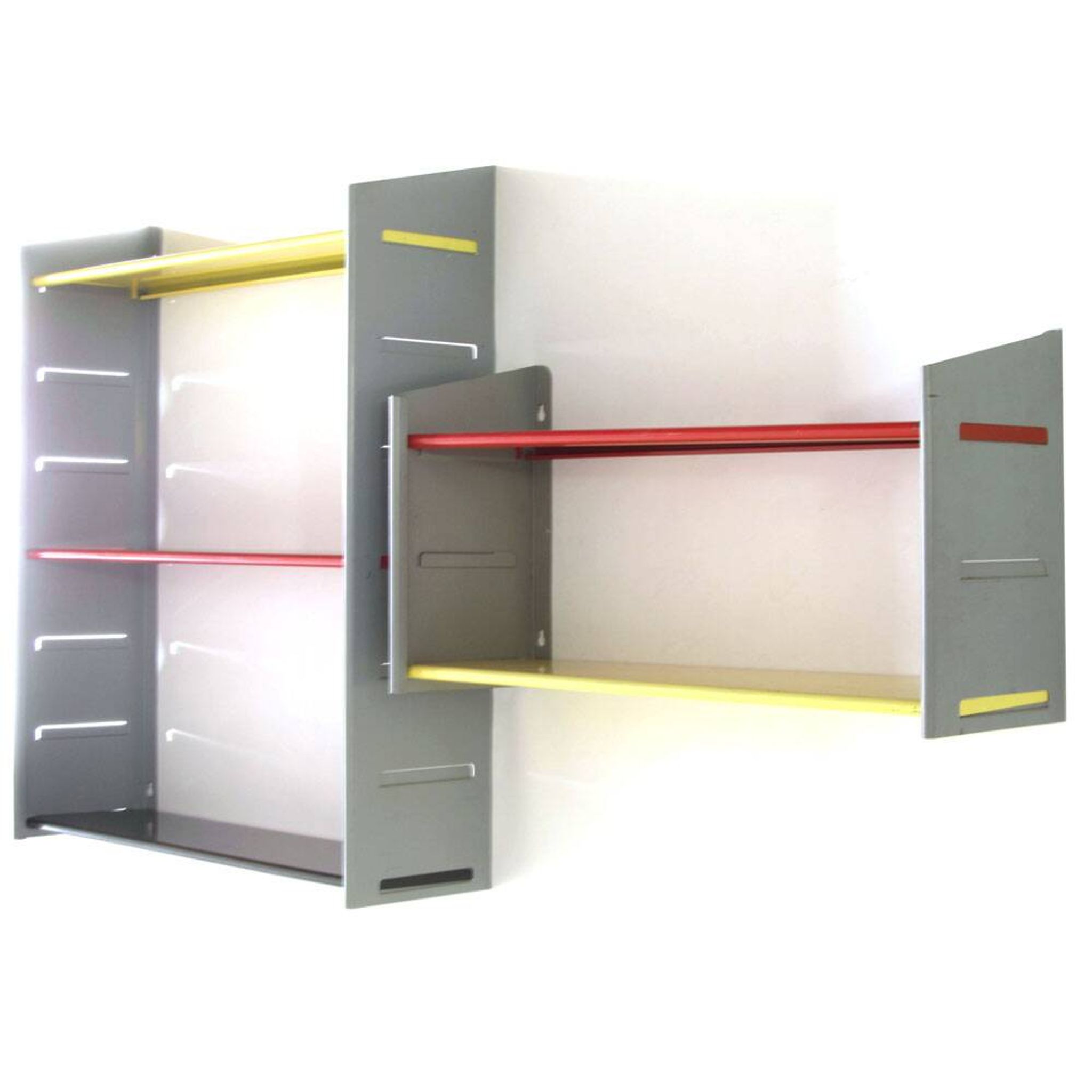 Grand meuble de rangement en métal de style Jean Prouvé, Perriand – Jaune, Rouge et Noir