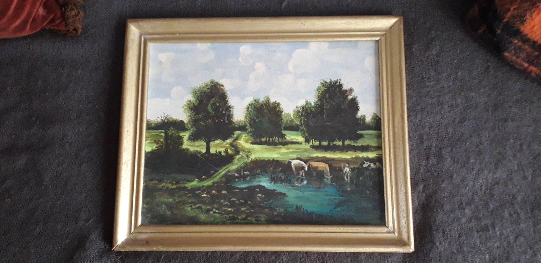 Tableau ancien à l'huile représentant un paysage