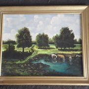 Tableau ancien à l'huile représentant un paysage