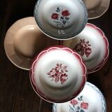 6 mismatched deep plates pairs Digoin Sarreguemines red blue pink