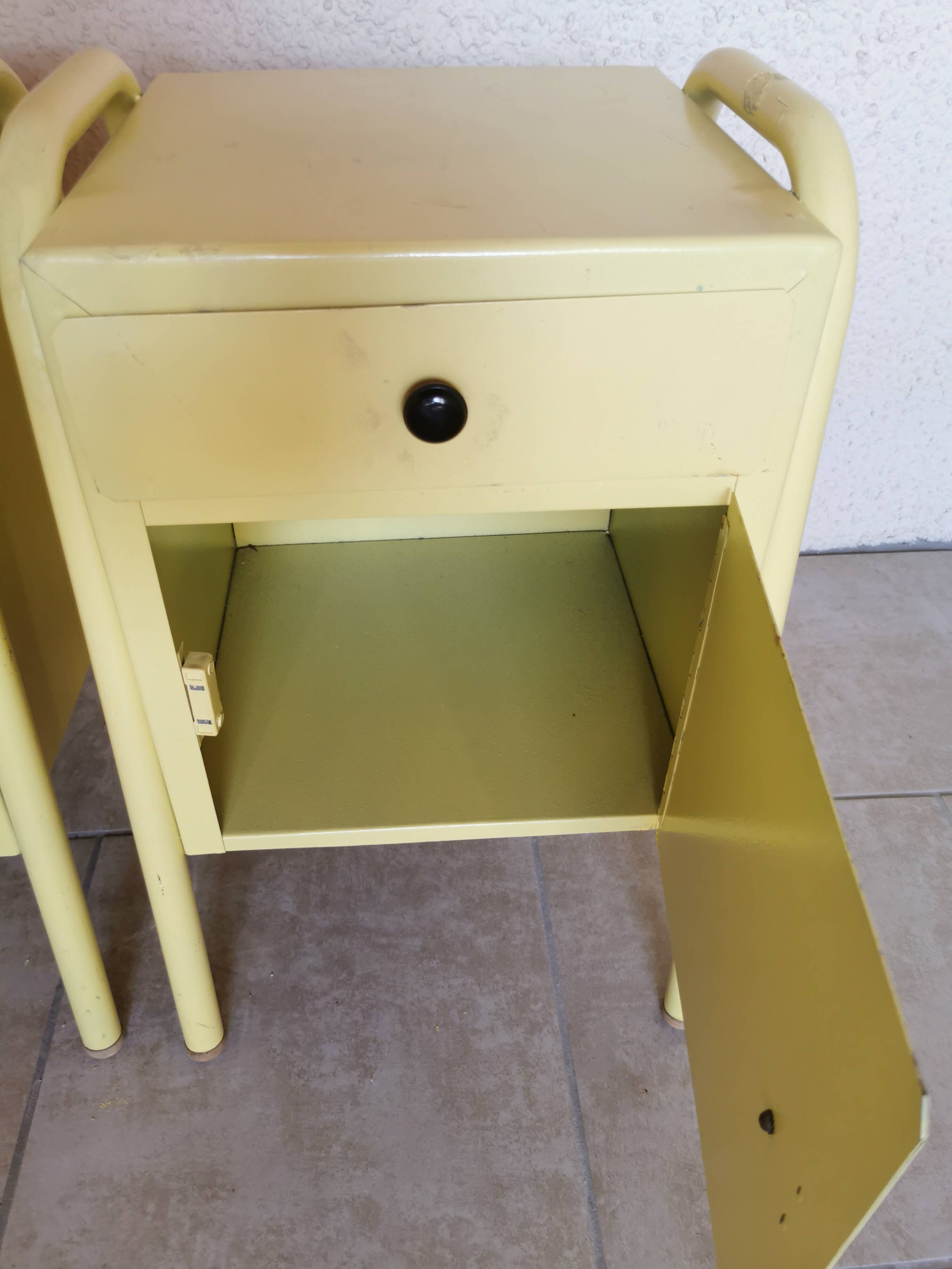 Pair of boarding school bedside tables