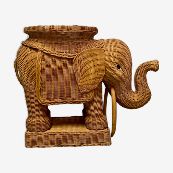 Tabouret éléphant en osier tressé 1980