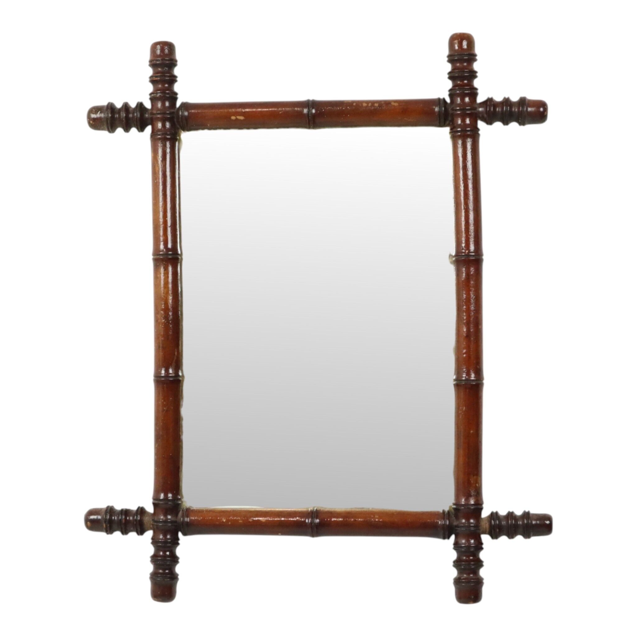 Antique Wooden Faux Bamboo Chinoiserie Mirror 63x52cm