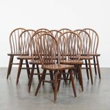 Set of 10 wooden vintage Windsor bars chairs from the 70s in English style