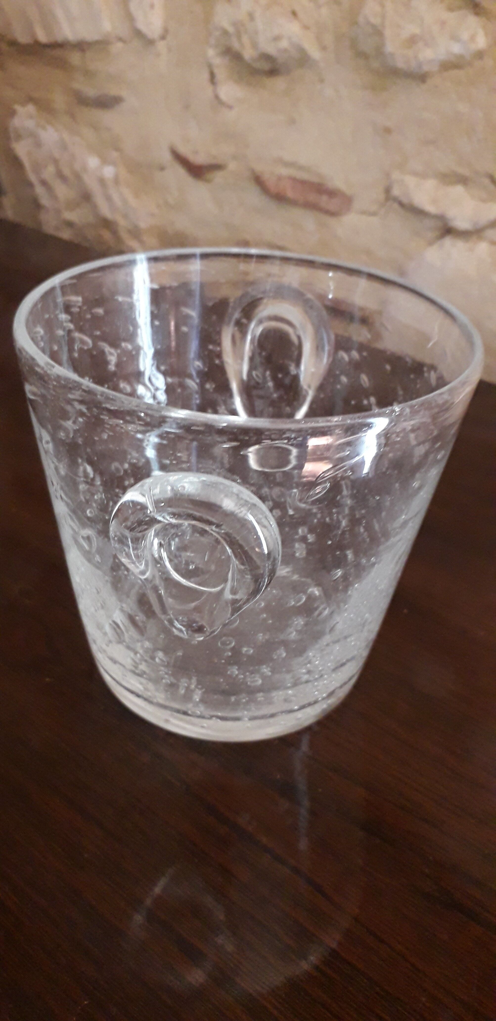 Transparent bubble blown glass ice bucket