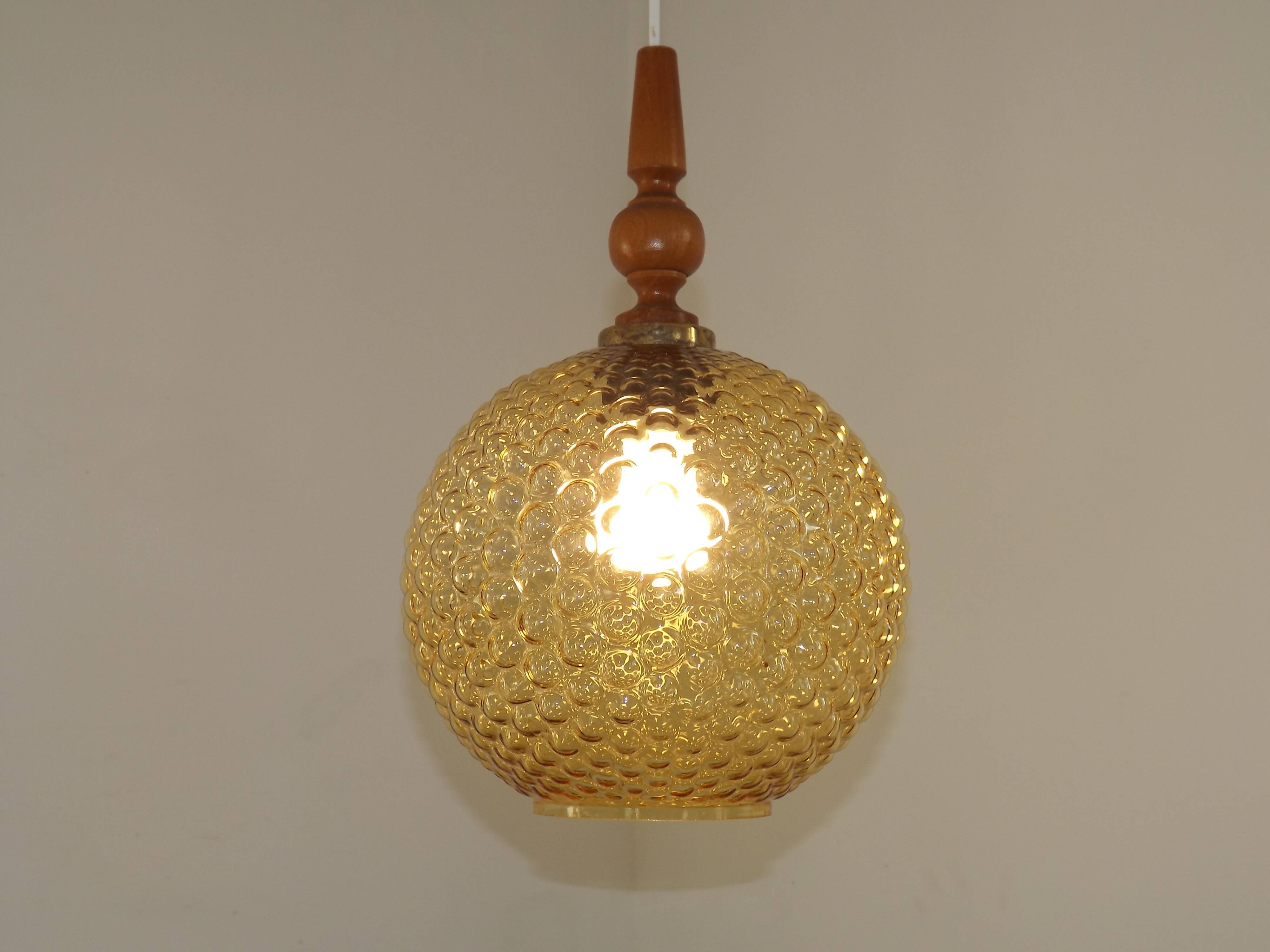 French Vintage Retro Ceiling Light (1960s/70s) Amber Bubble Glass Shade 5115
