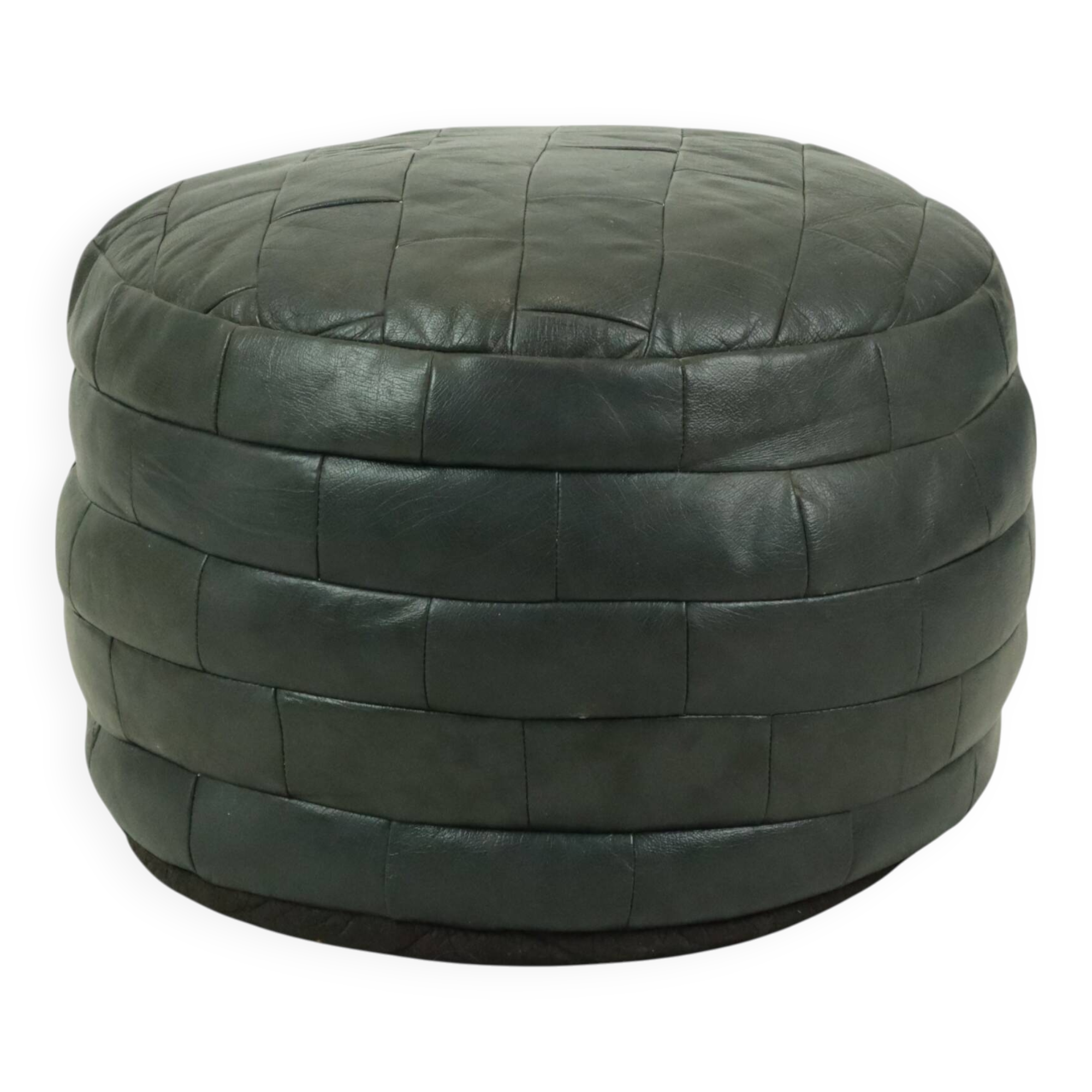 Vintage Round Pouf Patchwork Patchwork Faux Leather 49cm