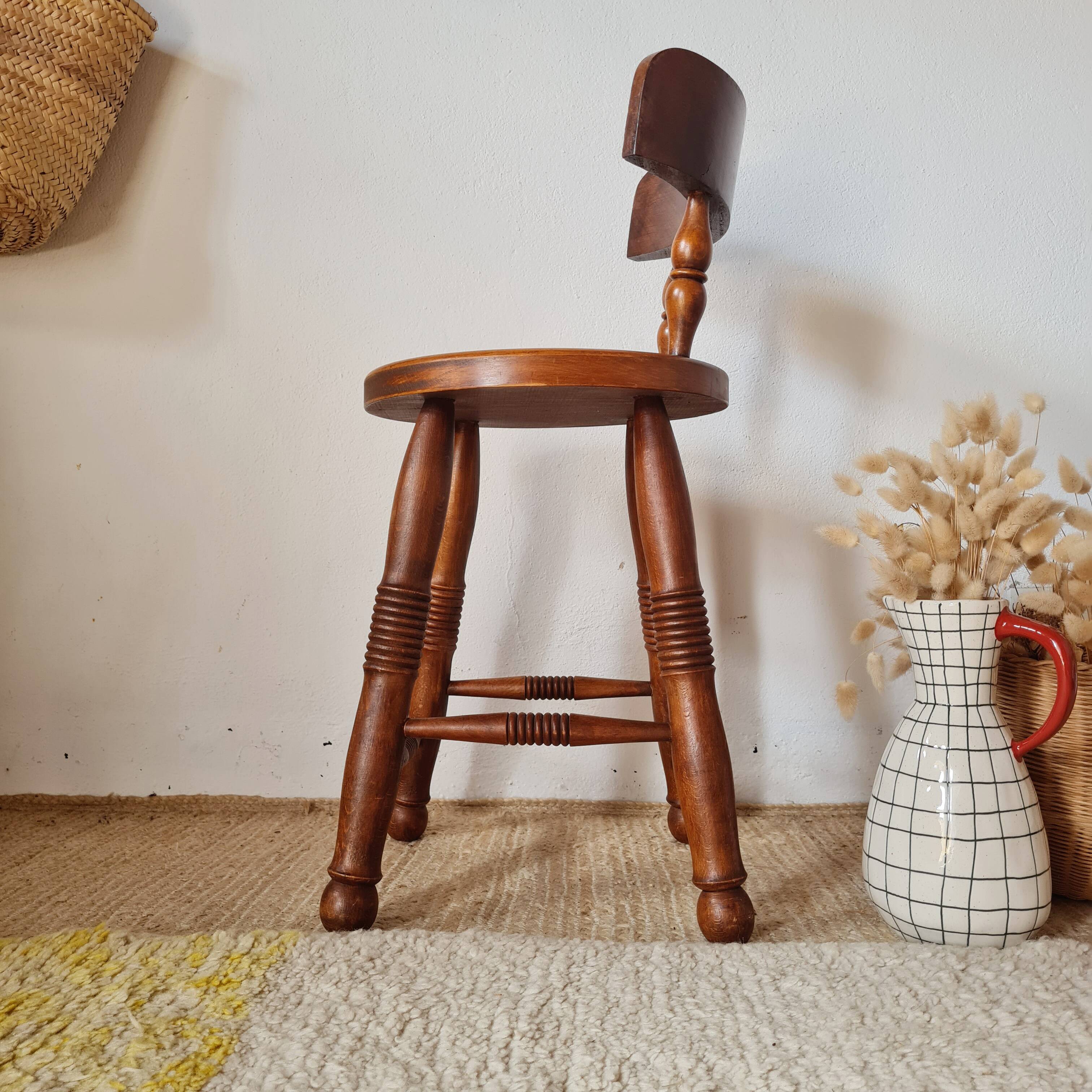 Antique wooden chair - oak - folk art - brutalist