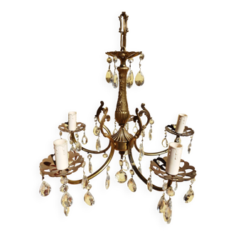 Lustre bronze baroque à pampilles