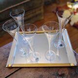 Romanart champagne flutes, mouth-blown, engraved grapes