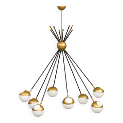 Chandelier en laiton italien de style Sputnik en Stilnovo