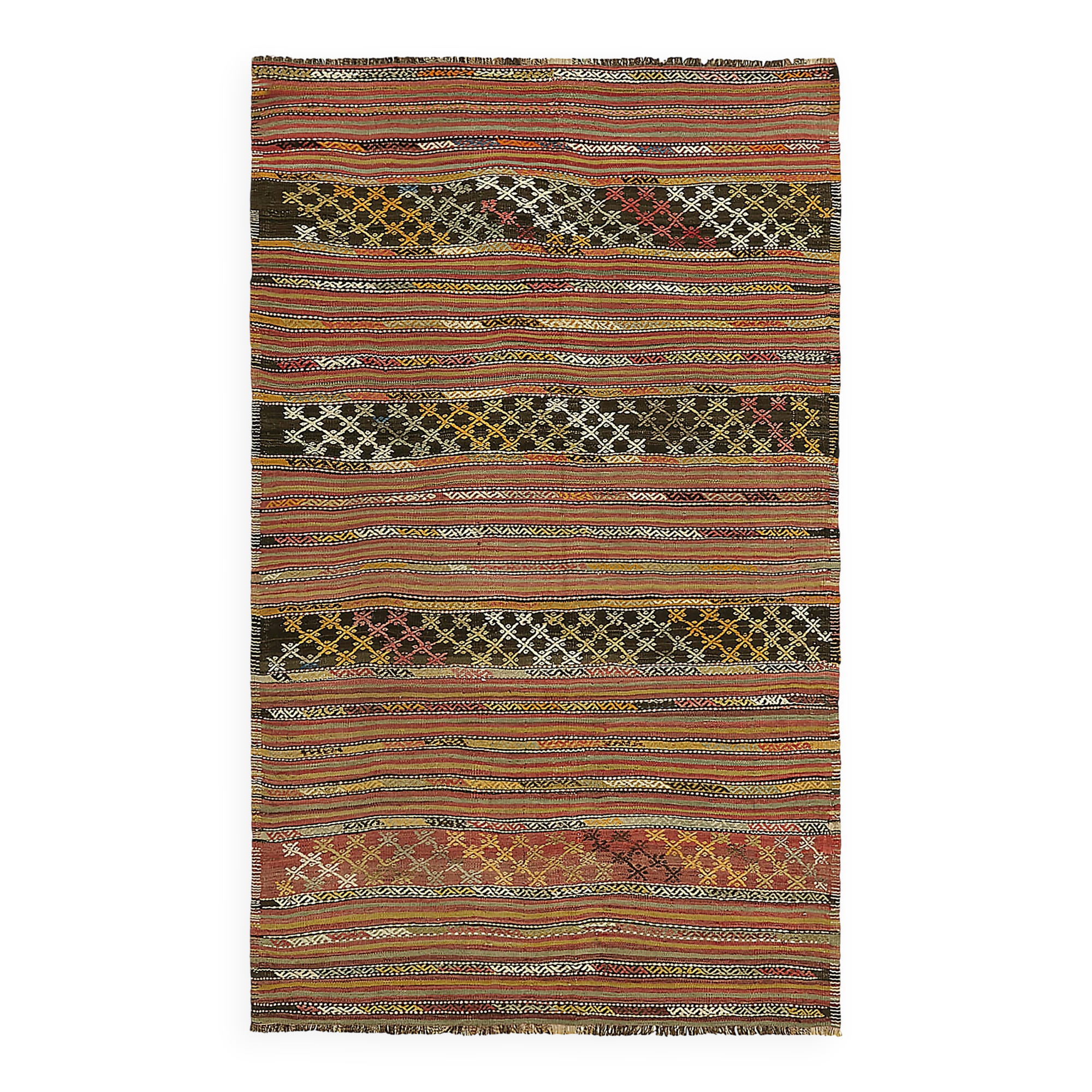 Turkish Handmade Vintage Anatolian Kilim 156 cm x 257 cm