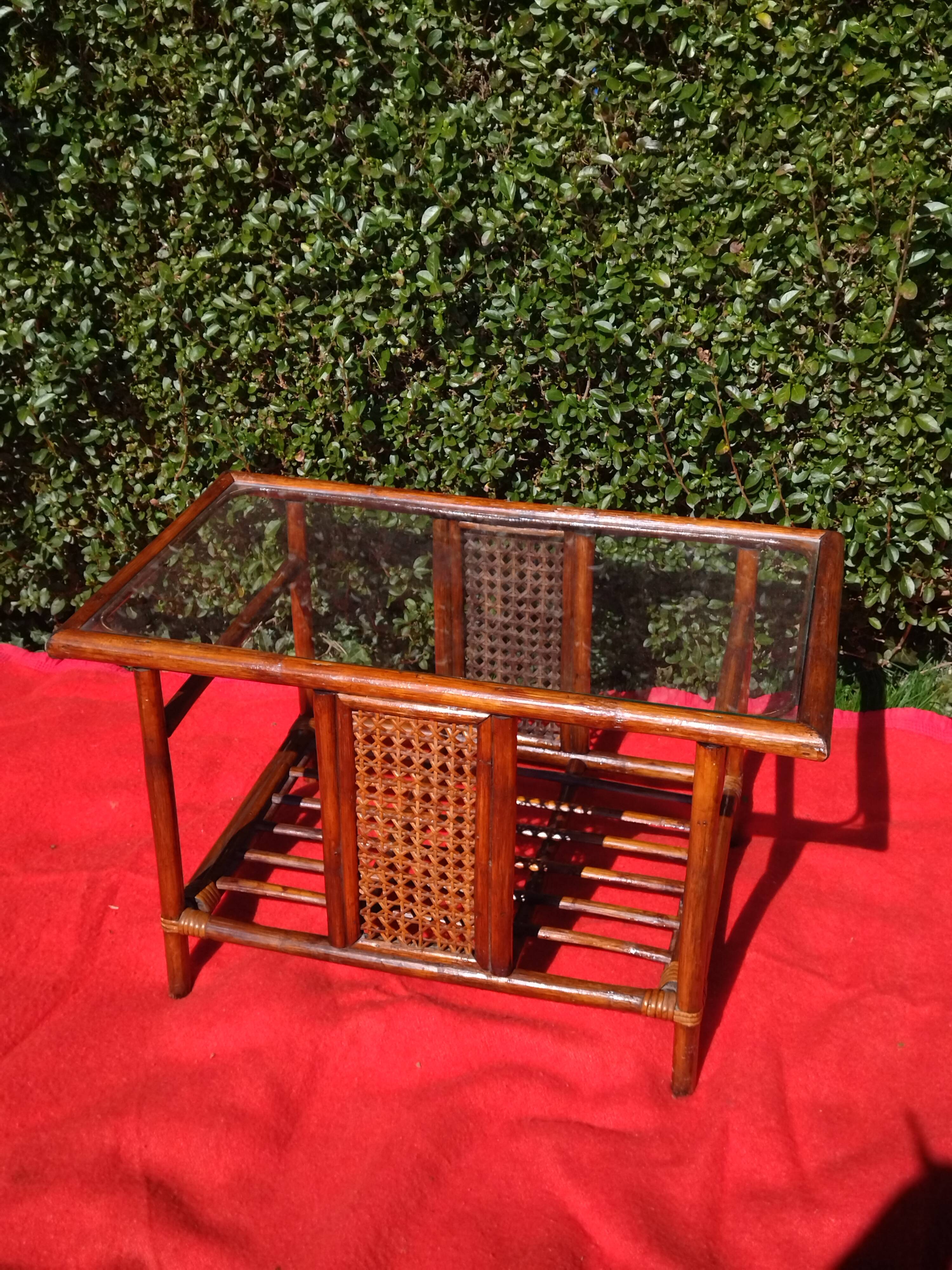 Rattan coffee table, canning, glazed top
