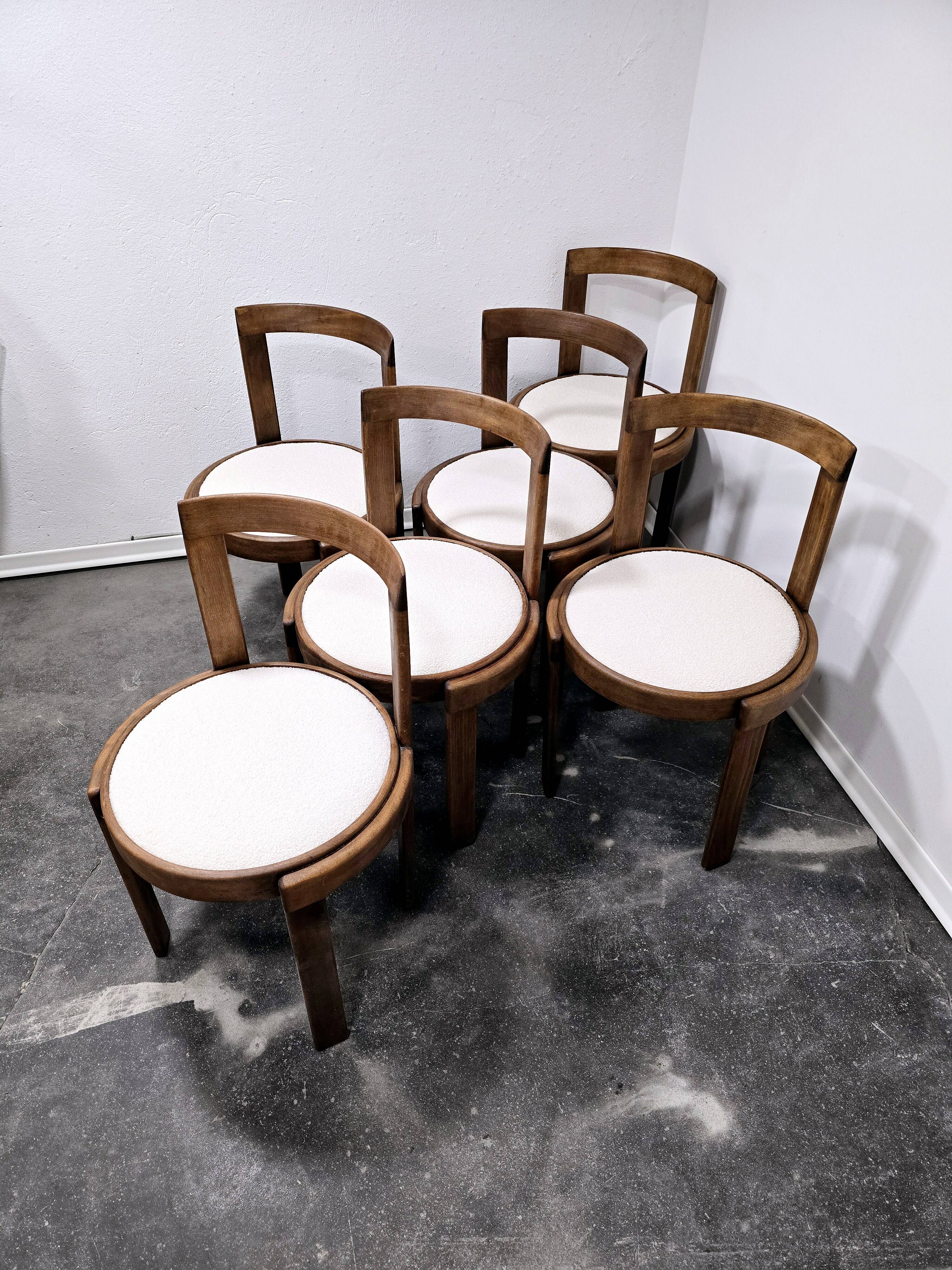 Chaises de salle à manger en bois courbé des années 1960, lot de 6