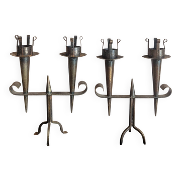 Brutalist pair of candlesticks