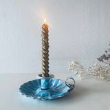 Old blue enameled metal candle holder