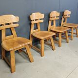 Vintage dutch brutalist oak dining chairs, 1960s