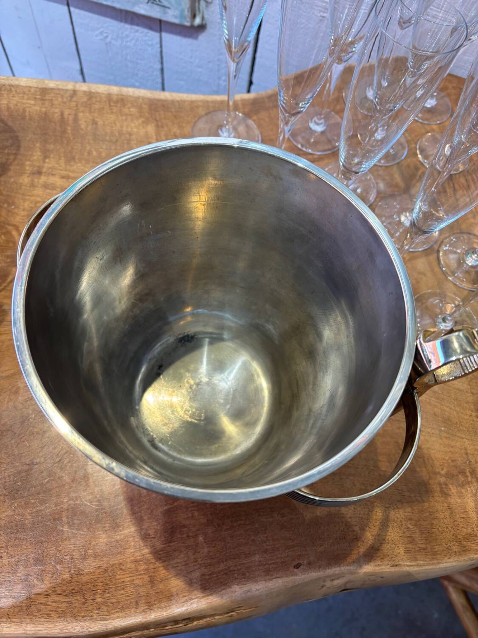 Alpaca champagne bucket from the 1920s with its monopole tongs.