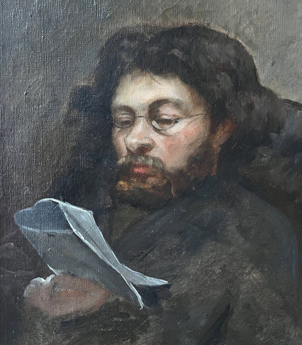 French school of the 19th century, Portrait of a man reading, oil on canvas