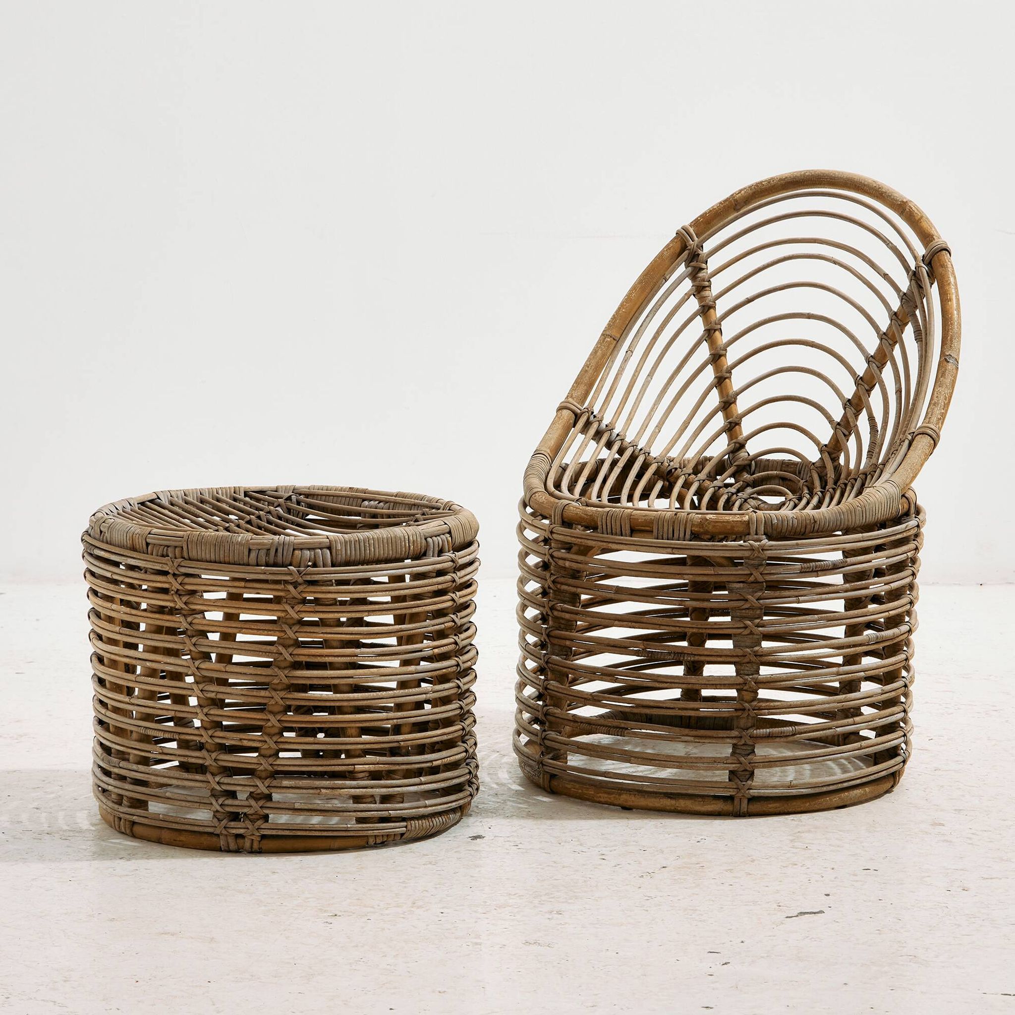 Rattan and bamboo set, Set of 2