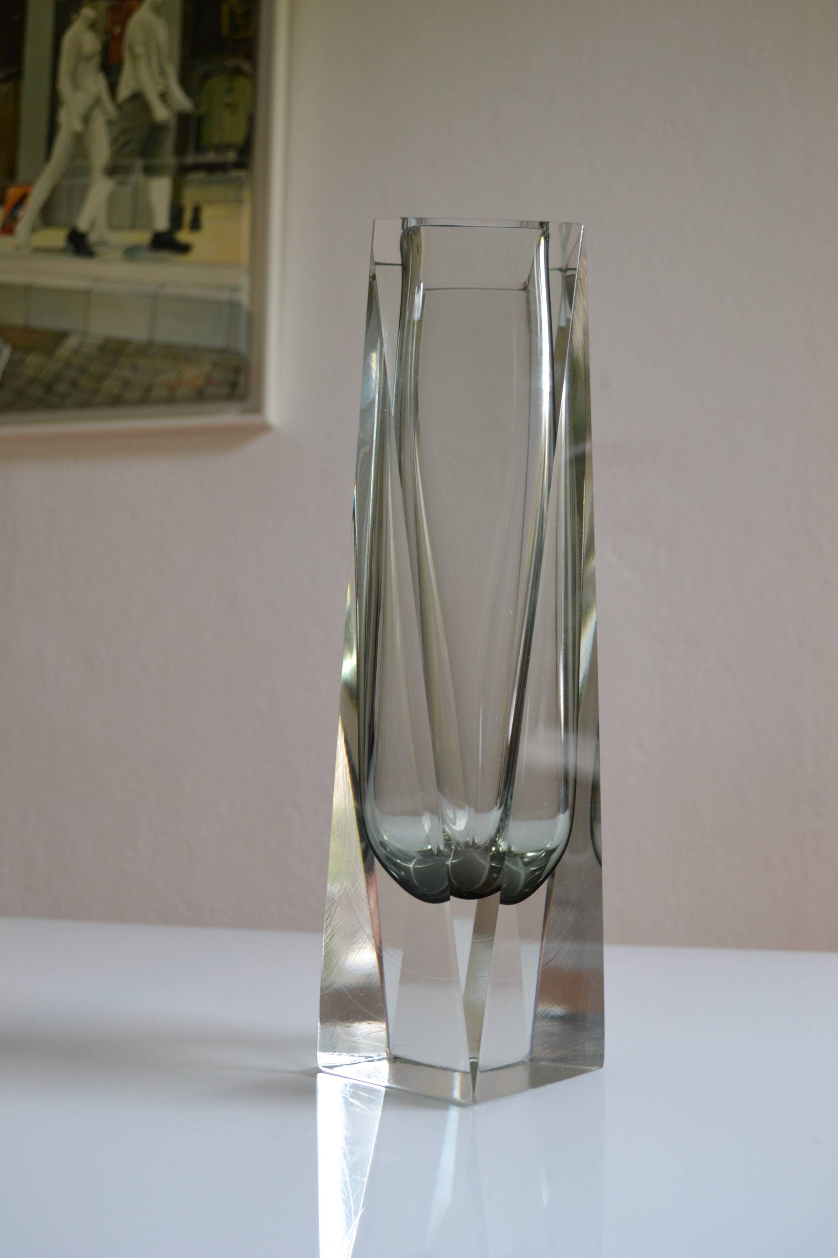 Murano Sommerso Vase Gray Blue 30 cm Vintage 1970