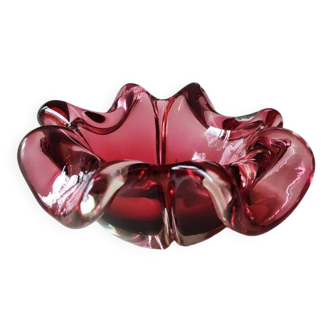 Vide poche forme florale/Corolle. Murano Italie/Chambord par Fratelli Toso. En verre soufflé rose. Diam 18 cm