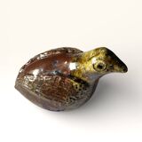 Ancient zoomorphic whistle of a partridge bird in glazed stoneware from La Borne.